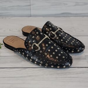 INC International Concepts Gilia2 Black Silver Studded Mules Womens Size 8.5